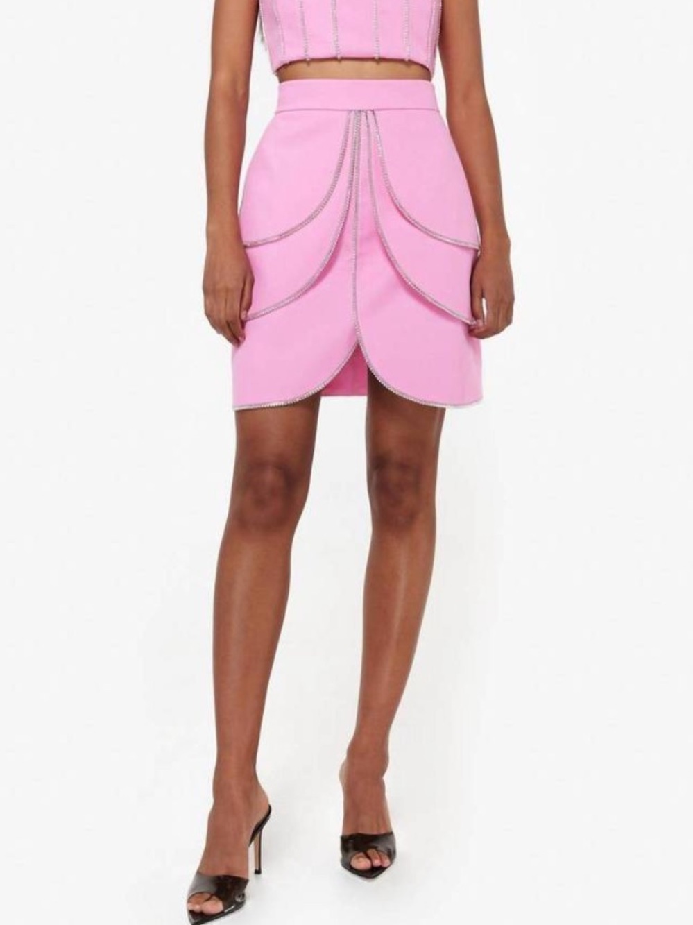 FILKK Fuchsia Pink Rhinestone High Waist Mini Skirt Size 34 (2)